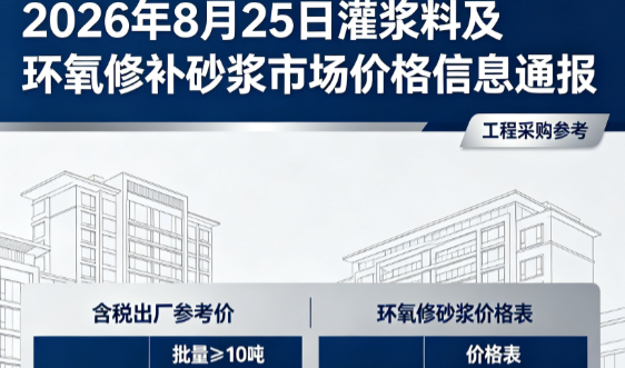 宝应2026年8月25日灌浆料及环氧修补砂浆市场价格信息通报